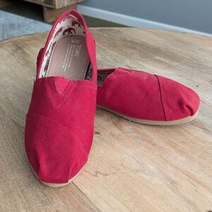 TOMS Red Canvas Slip-On Shoes